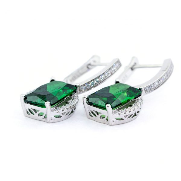 Emerald Silver Earrings