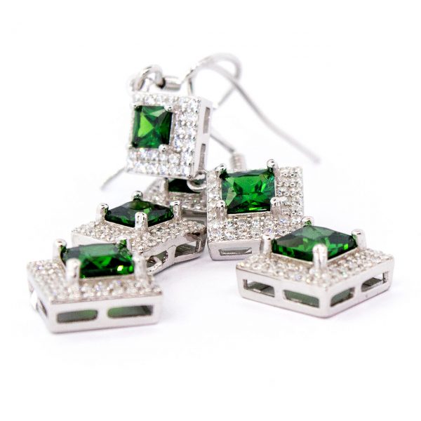 Emerald Silver Earrings