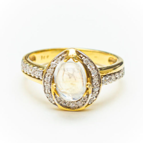 OPAL zirconias 14K YELLOW GOLD RING WITH  DIAMOND